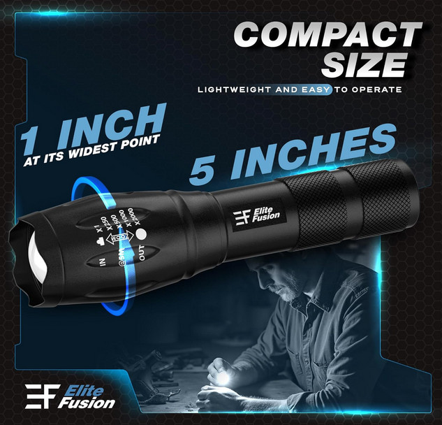 Compact LED Flashlight 2 Pack 5 Modes Zoom AAA Battery Emergency Camping Light