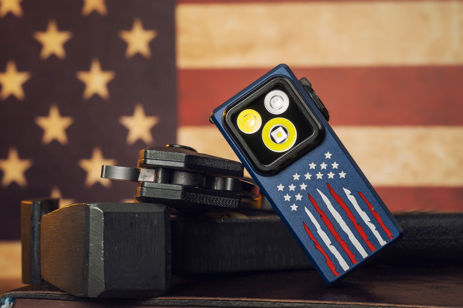 Olight Oclip Ultra Stars & Stripes Clip-On Light, Flood, Spot, & UV Modes, 530L