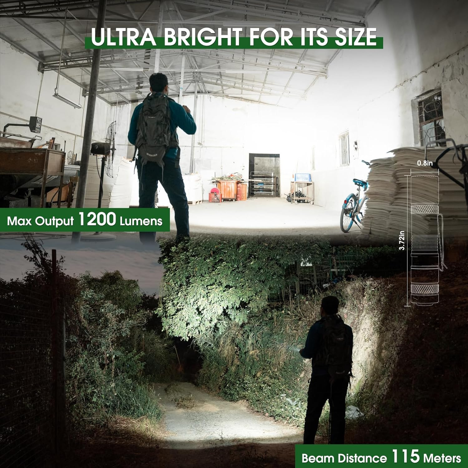 Rechargeable Flashlights 1200 Lumens EDC Flashlight, AA Pocket Flashlight High L