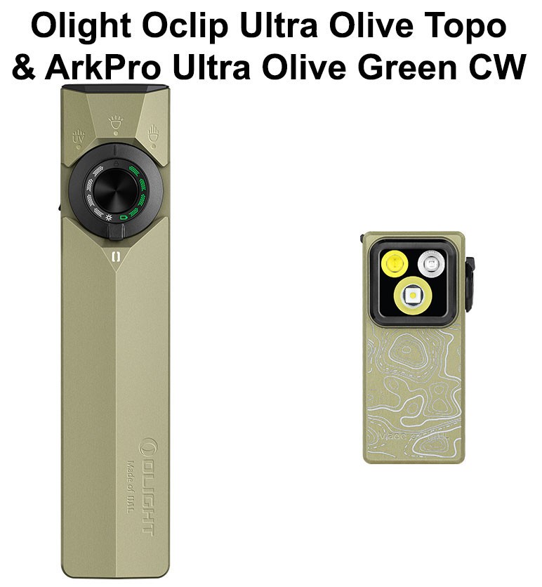 Olight ArkPro Ultra Class 3R Olive Green CW & Oclip Ultra Olive Topo Clip-On Lig
