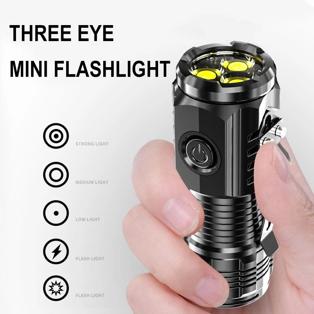 3PCS Three-Eyed Mini Flashlight Flash Super Power Waterproof Outdoor Travel
