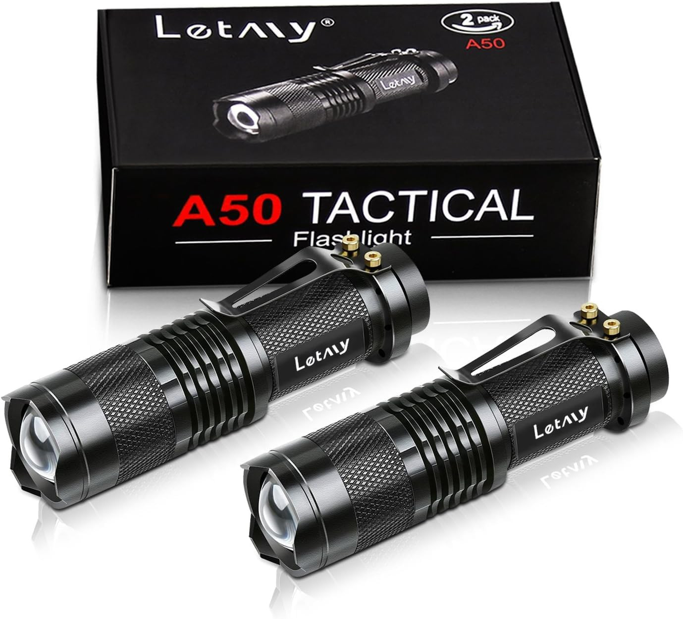Tactical Flashlights 2-Pack Super Bright LED Zoomable Waterproof EDC Lights