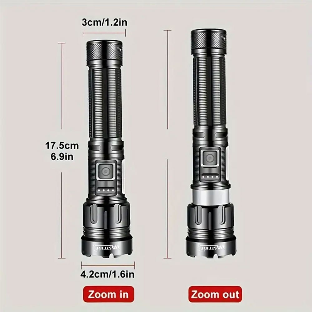Super Bright LED Flashlight Zoomable Torch USB Rechargeable COB Side Soft Light