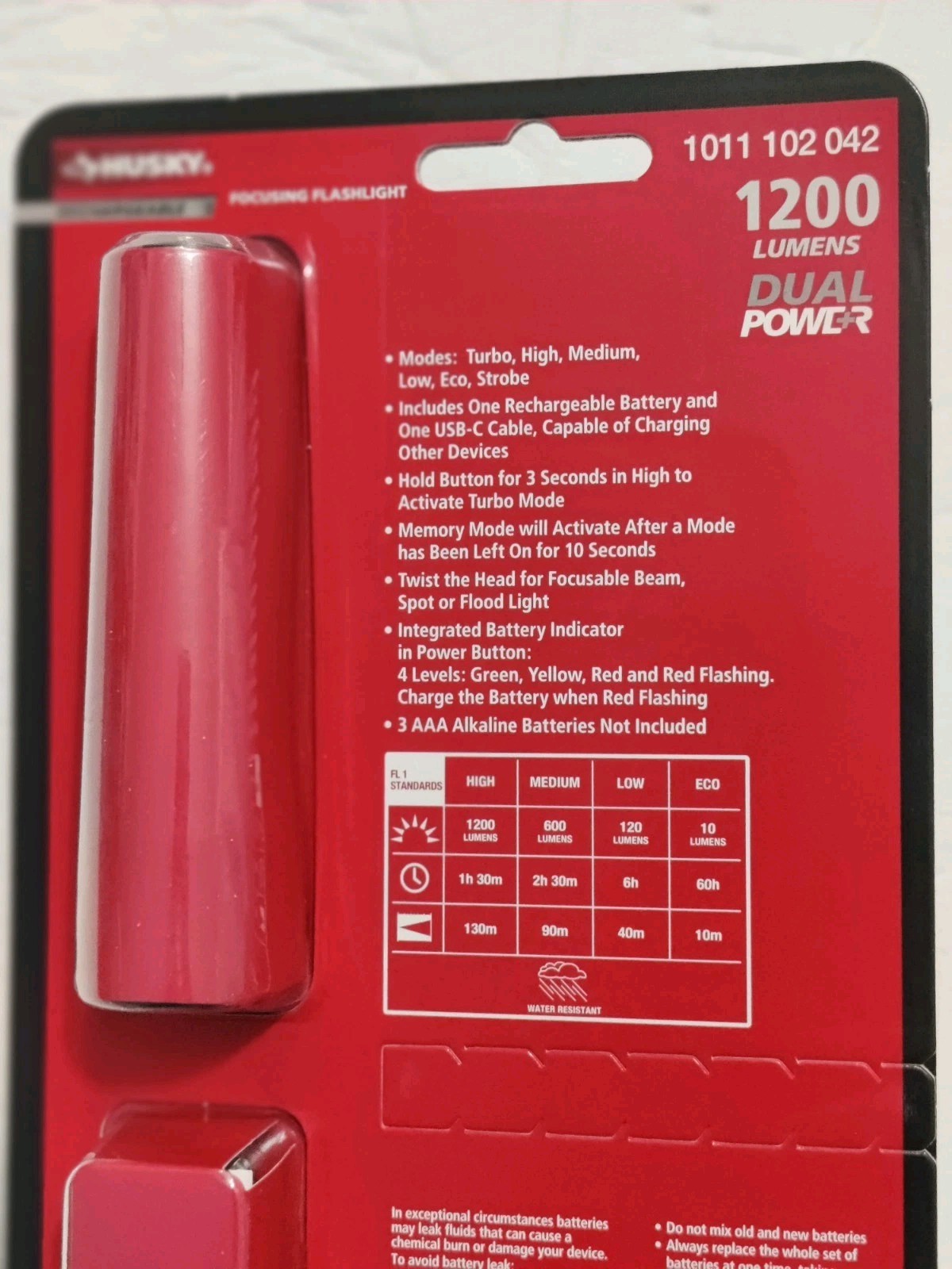 3- Pack Husky 1200 Lumens Dual Power Rechargeable LED Flashlight – USB-C ,,