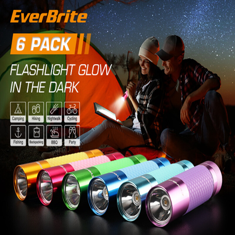 EverBrite 6-Pack Mini Flashlights with 18XAAA Batteries Aluminum LED Flashlights