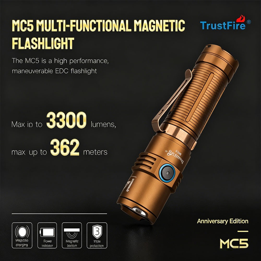 TrustFire MC5 3300Lumen Magnetic LED Flashlight Powerful Waterproof