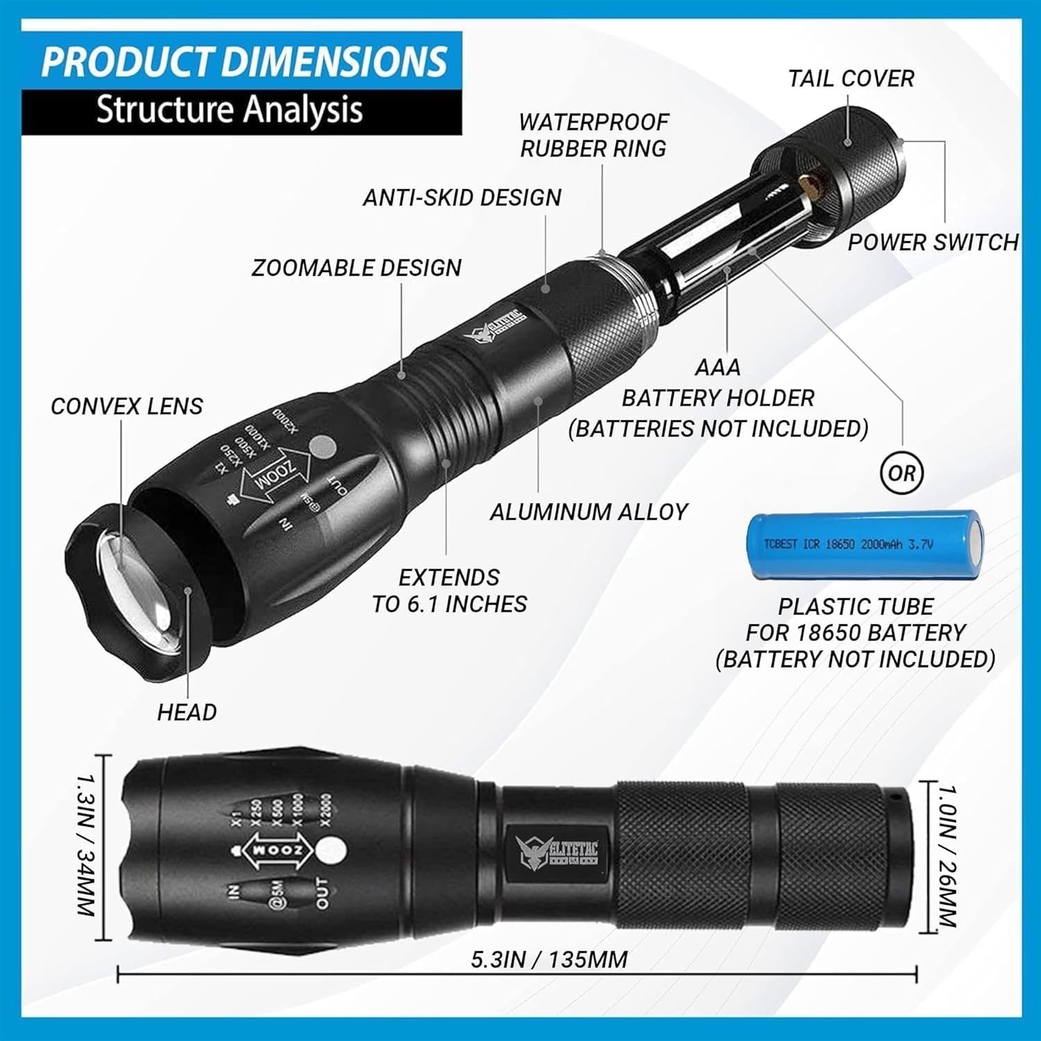Vital Tac Flashlight, Flashlight 2026 Model Vitaltac Military Tactical Batte…