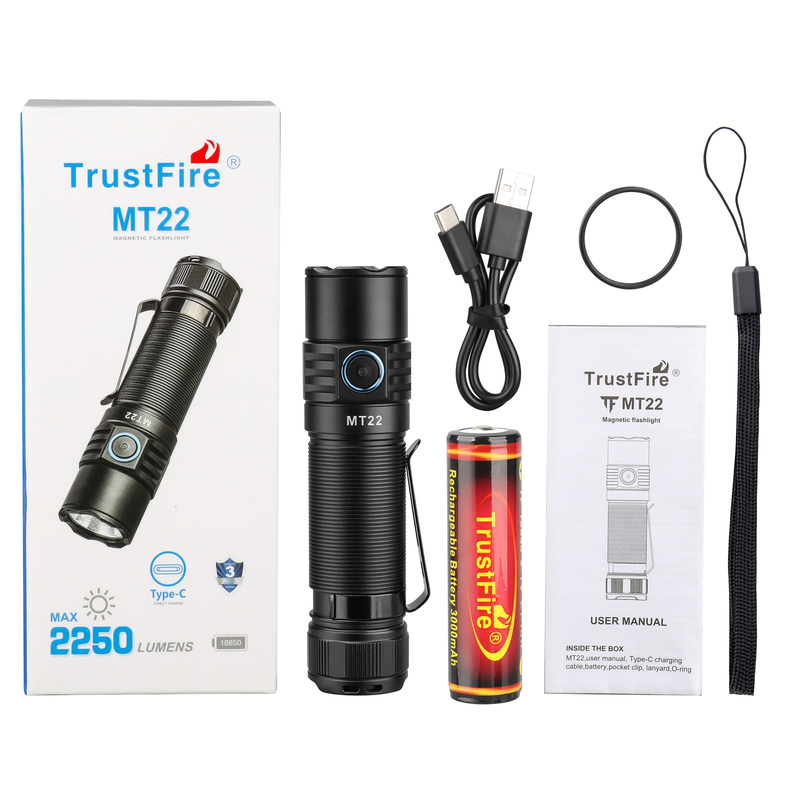 Trustfire 2250Lumen Rechargeable LED Flashlights Powerful Magetic EDC Torch US