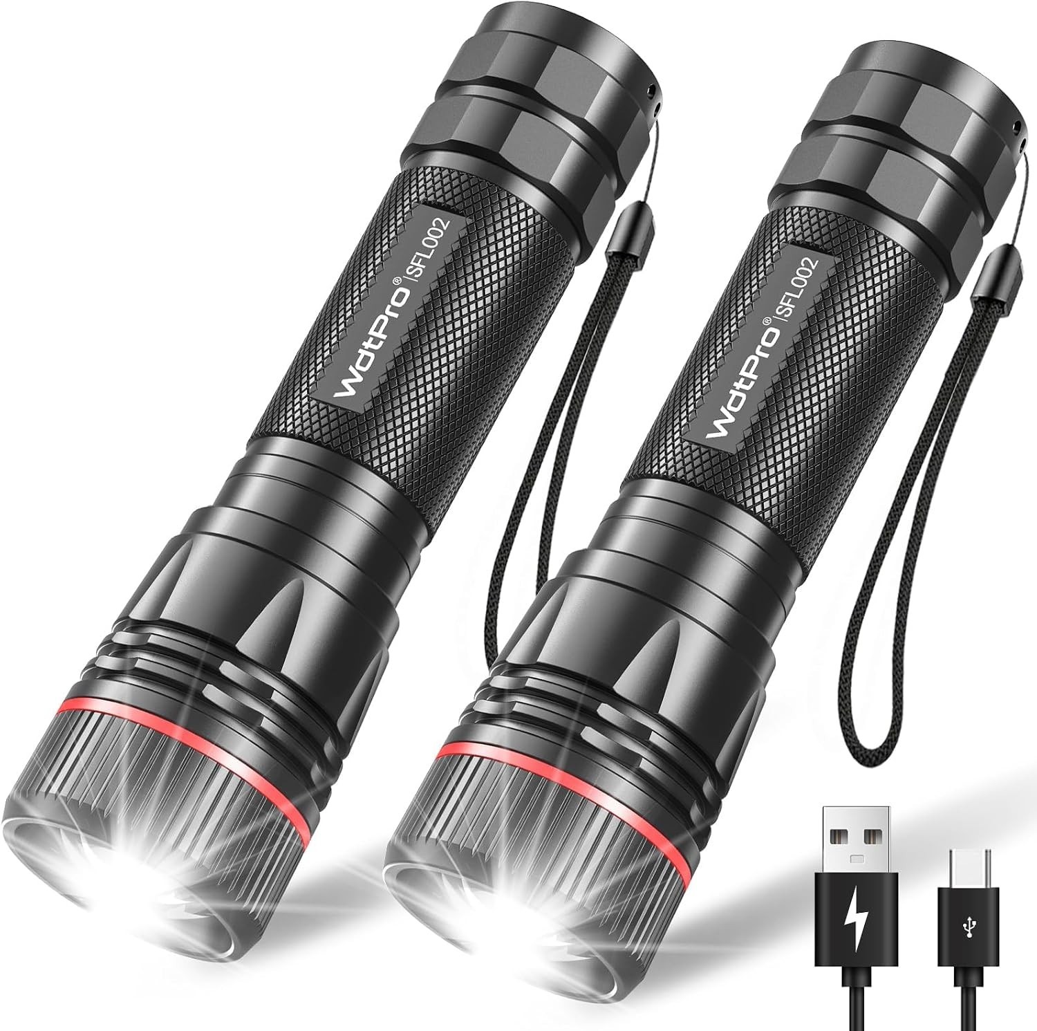 2 Pack Rechargeable High Lumens Flashlights – Super Bright EDC for Emergencies