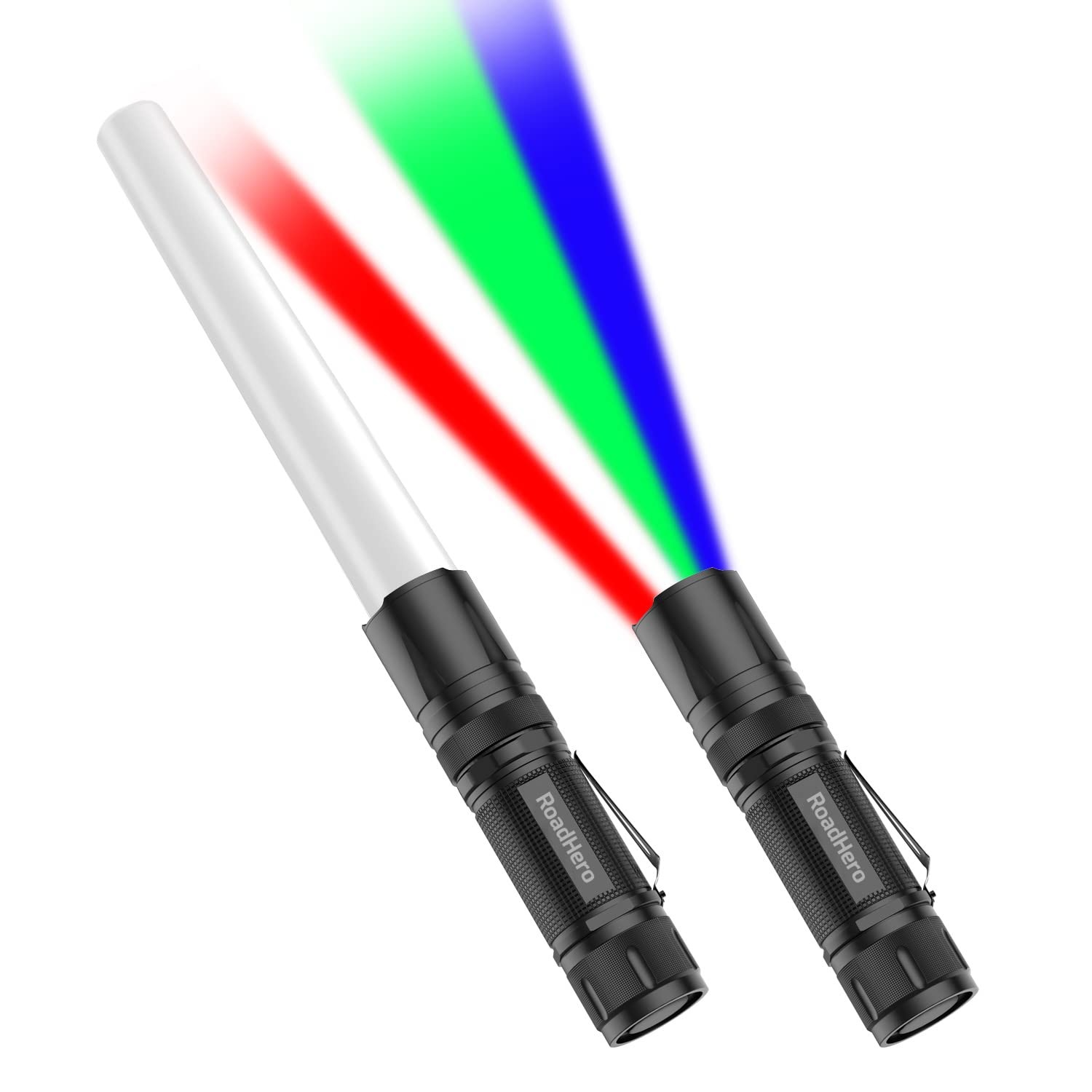 2 Pack 12 Inch Multi Color Flashlight Traffic Control Wand, 4 Colors in 1, Sa…