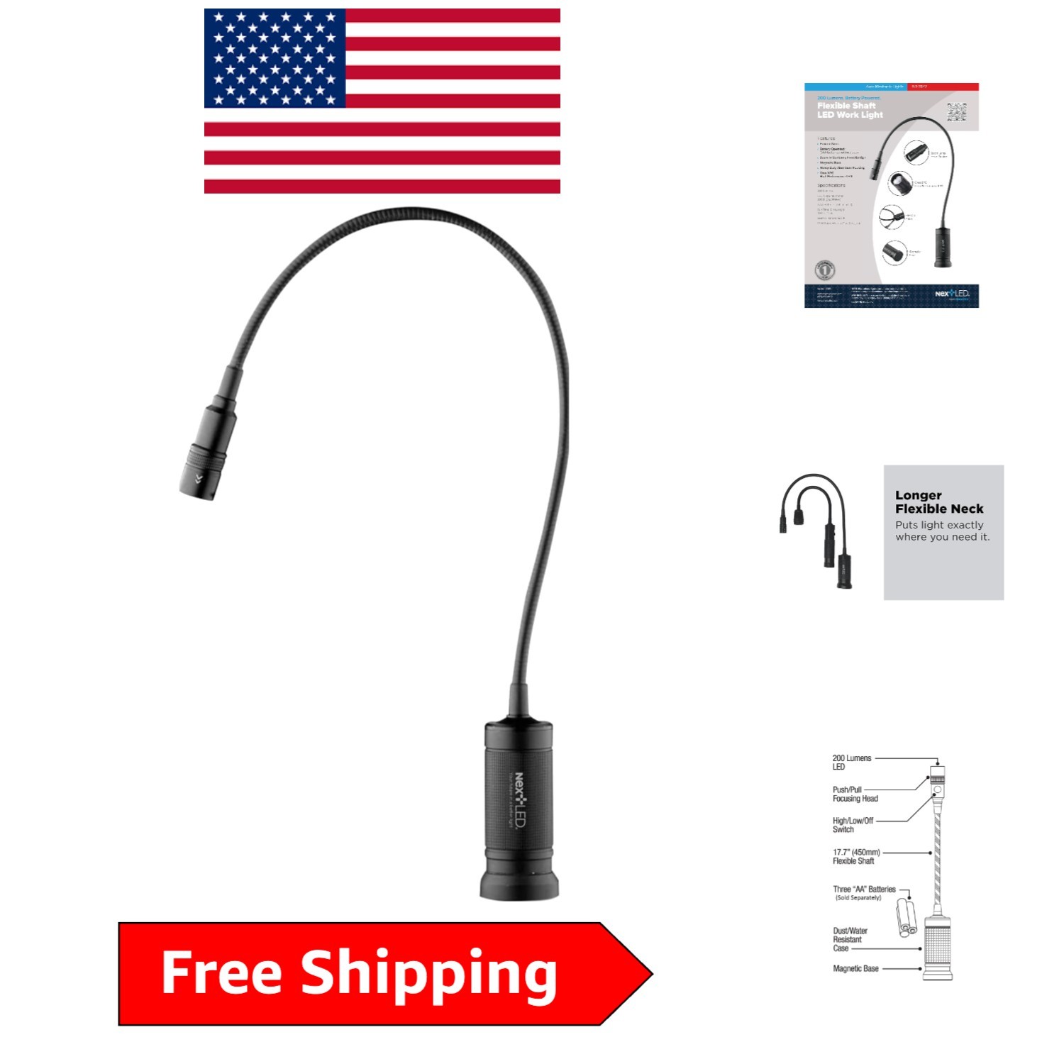 Durable Gooseneck Flashlight with Cree LED Technology and Magnetic Holding Power