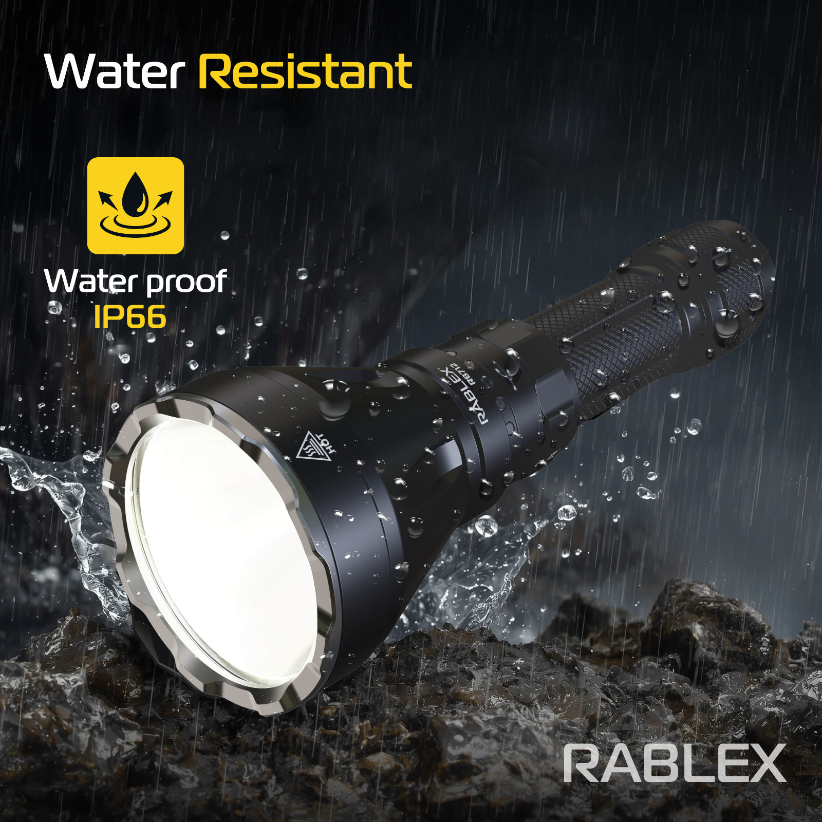 RABLEX LED Flashlight 2000 Lumens, 1000m Range, Waterproof, Aluminium