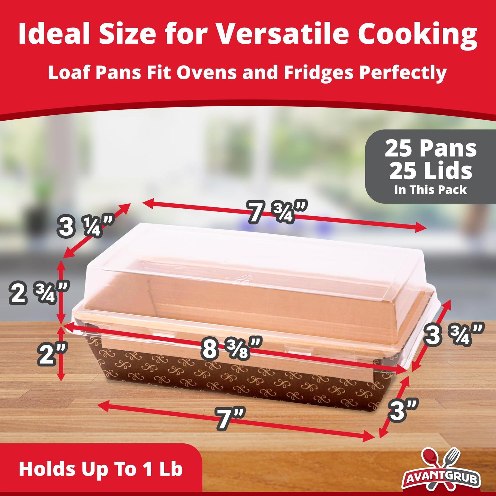 Chef-Grade 1Lb Paper Loaf Pans w/Lids 25 Pk. Elegant 25 Pk, Kraft