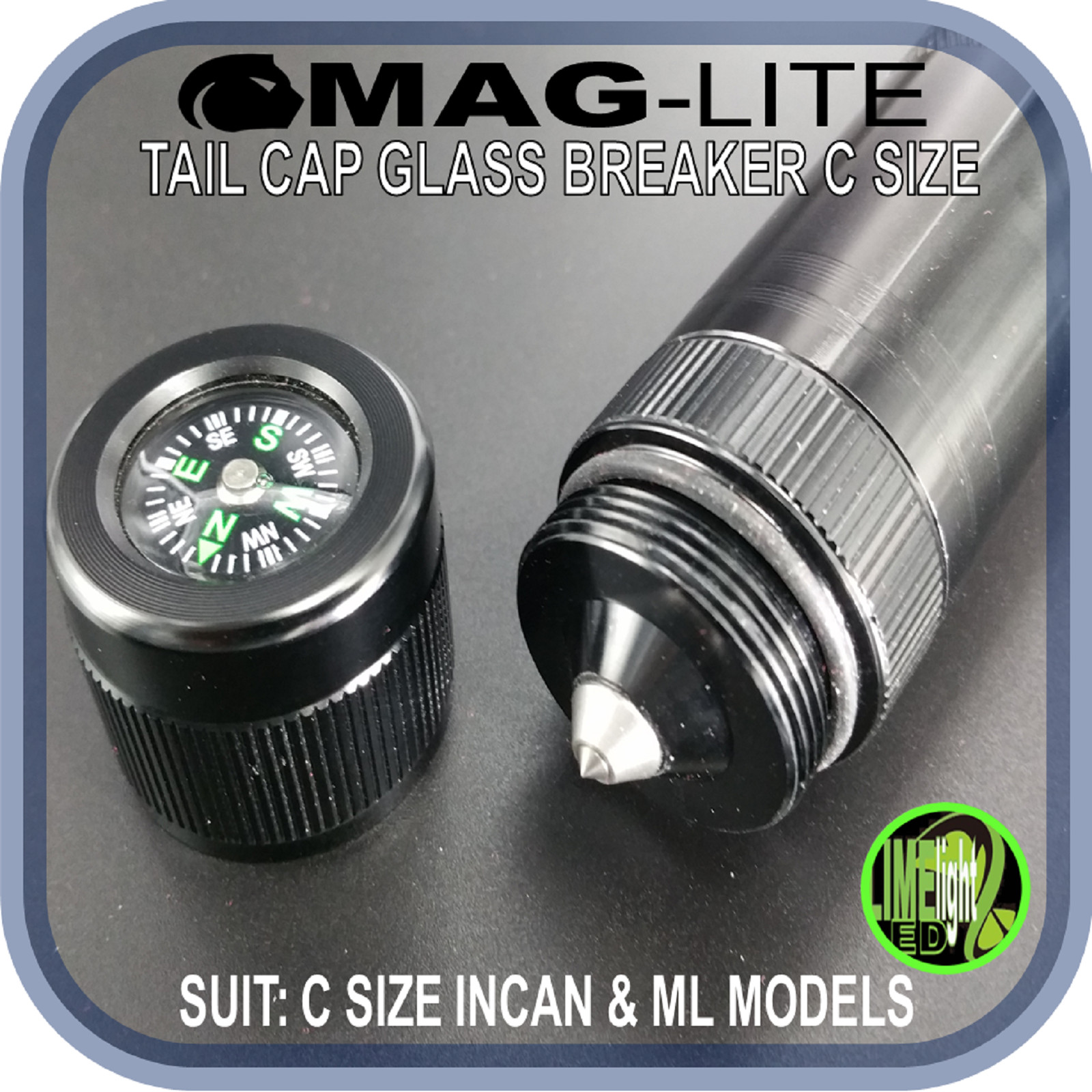 MAGLITE UPGRADE C CELL COMPASS INCLUDING TAIL CAP GLASS BREAKER AU