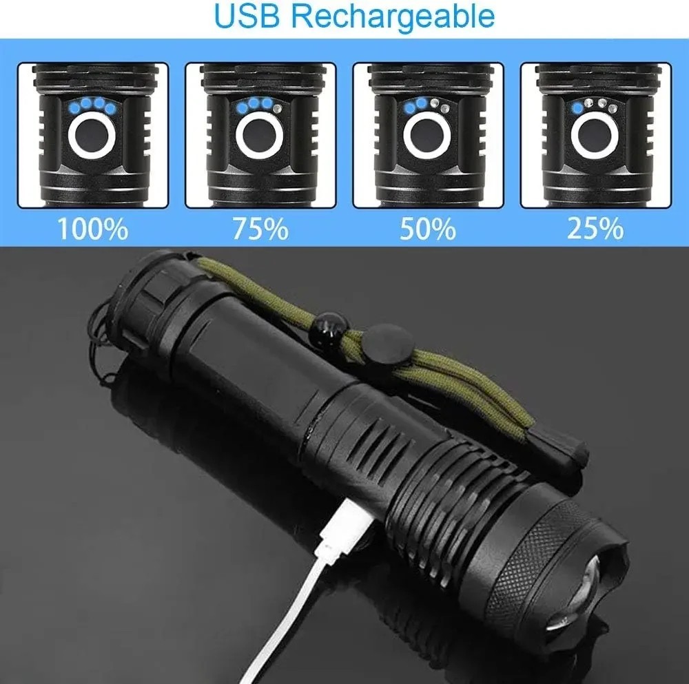 Rechargeable LED Tactical Flashlight Super Bright Torch for Emergency Hiking