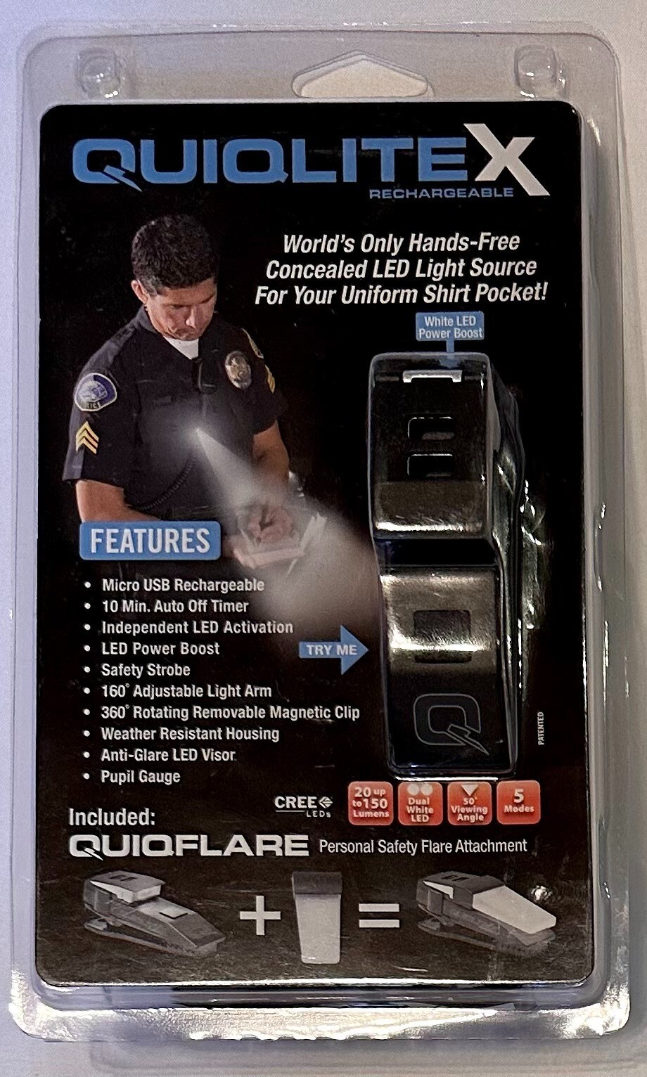 QUIQLITE QuiqLiteX USB Rechargeable Plastic Housing 20-150 Lumens LED Flashlight