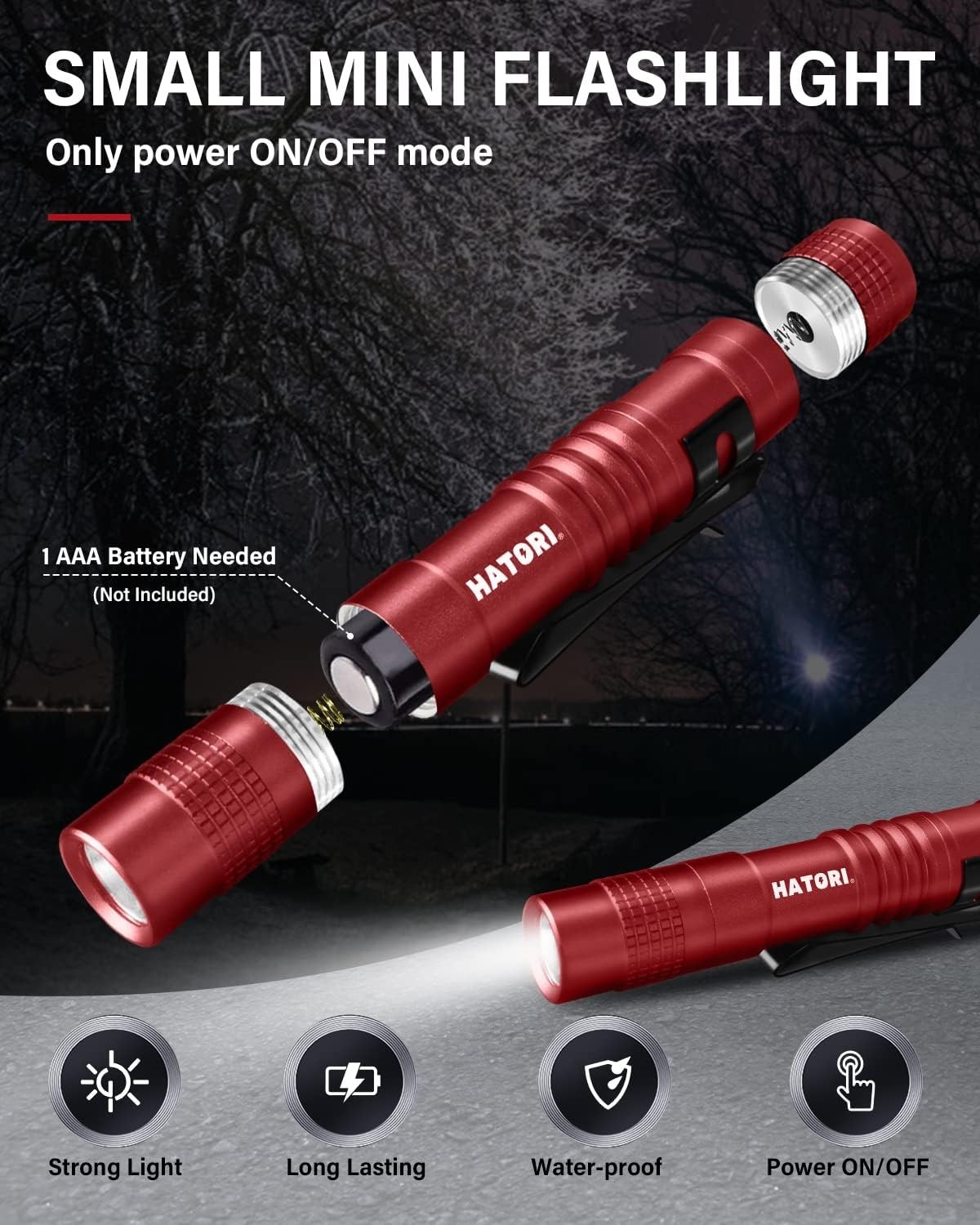 Mini LED Flashlight 150 Lumens Pocket Clip-On Aluminum Water Resistant Black