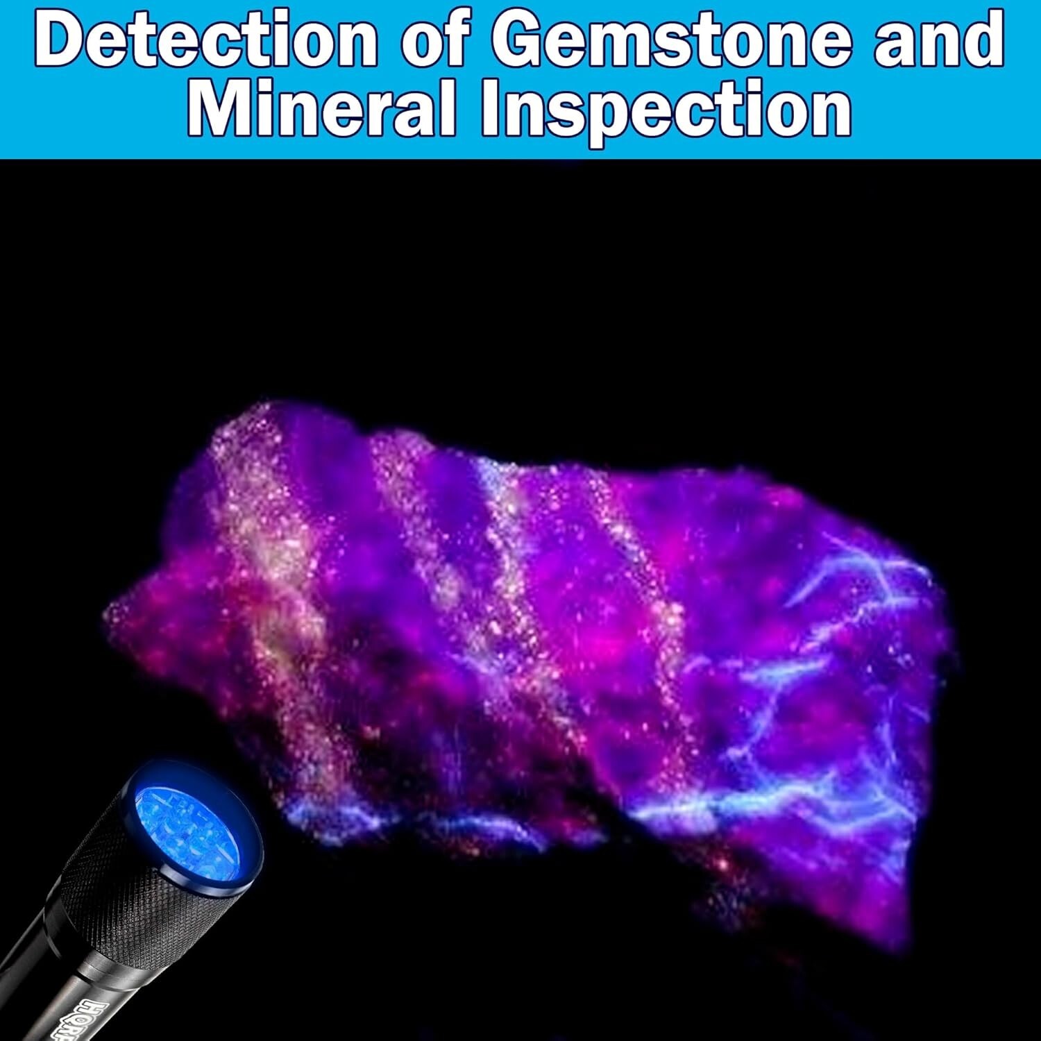 Professional 365 nM 9 UV LED Ultraviolet Rocks / Stones Illumination Flashlight
