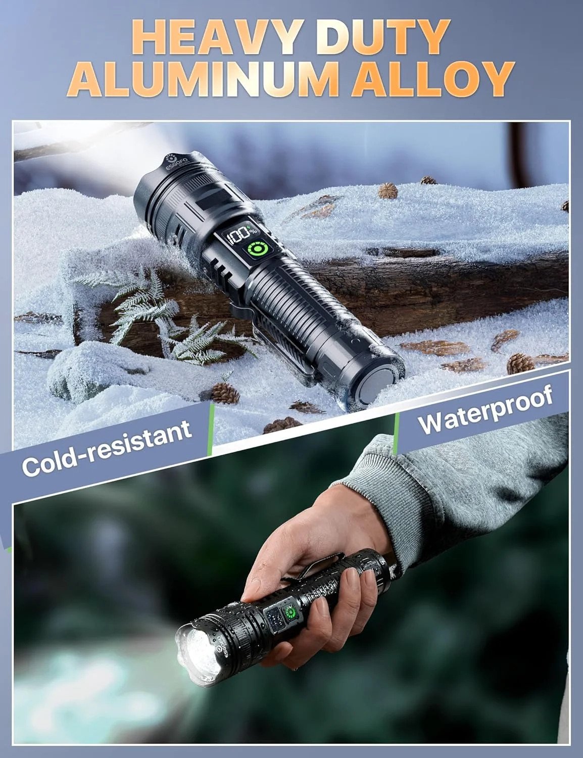 Esgofo Rechargeable Flashlights High Lumens 100000 2 Modes High/Low, Super Brigh