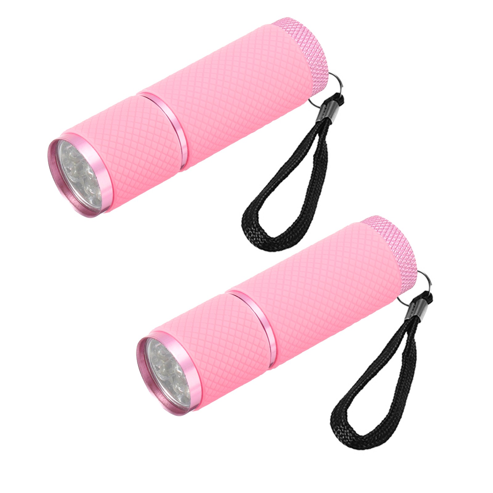 2Pcs 9 LED Glow in Dark Flashlights Mini Aluminum Rubber Coated Flashlight Pink