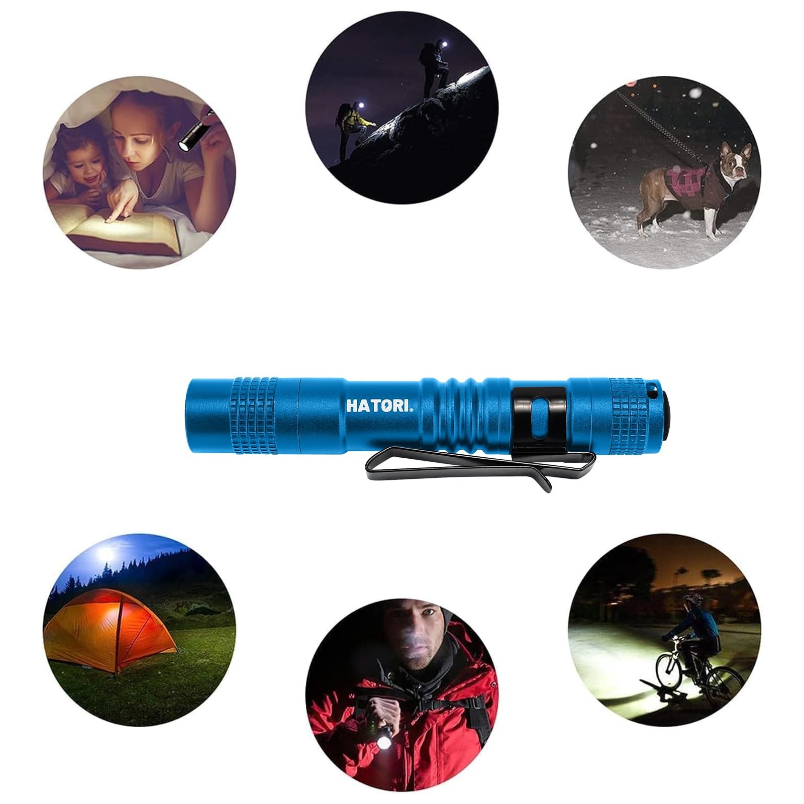 HATORI Led Flashlight Small Super Bright 1 Pack(3.55Inch Blue), Black