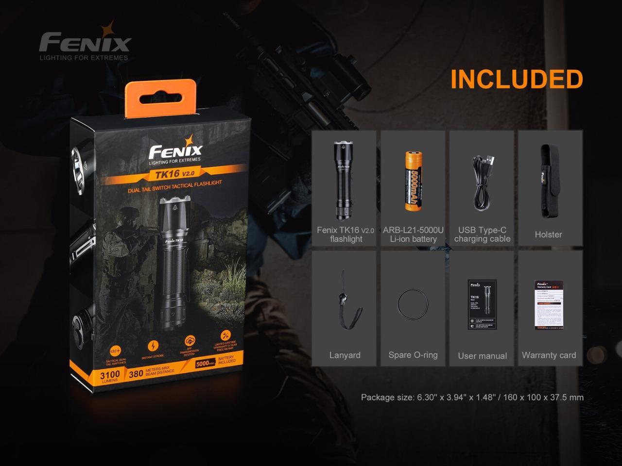 Fenix TK16 V2 3100 Lumen LED Tactical Flashlight, USB Rechargeable ARB-L21-5000U