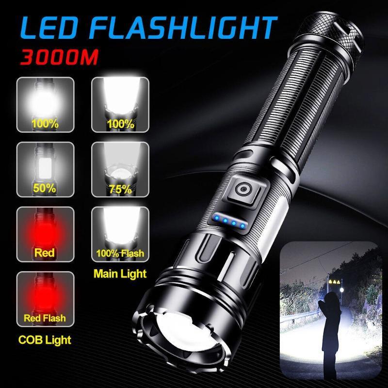 Super Bright Portable LED Flashlight USB Rechargeable Zoom Camping Hiking Lamps