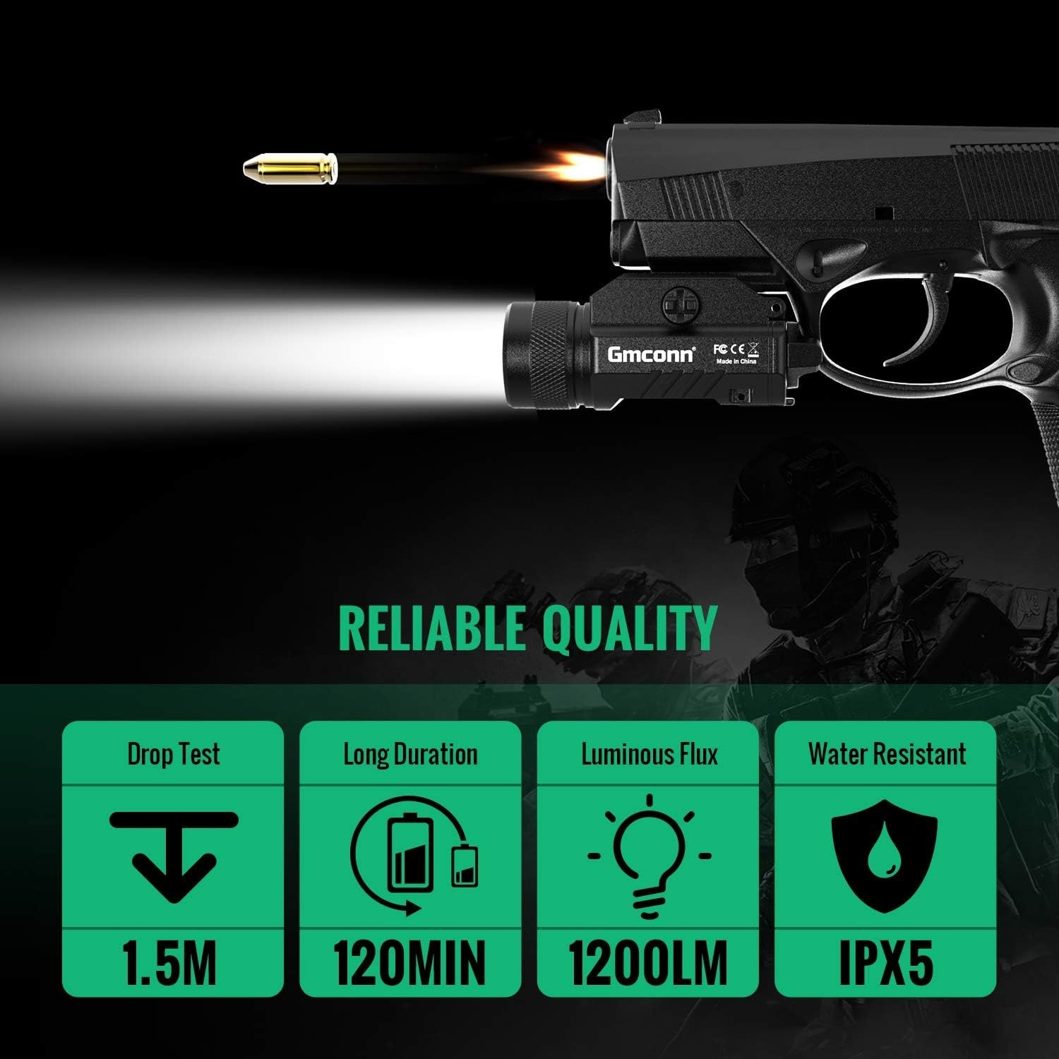 GMCONN Aluminum Green Laser Sight & Flashlight 500 Lumens for Picatinny Rail