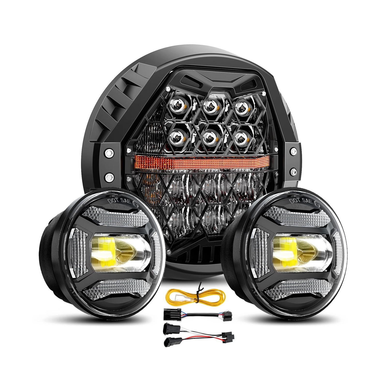 DOT Approved 1200% Bright 180W 7” Motorcycles LED Headlight with 4.5” LED P…