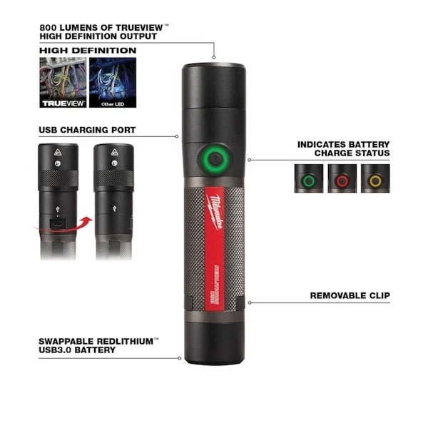 MILWAUKEE USB Rechargeable 800L Pocket Portable Compact Flashlight 2160-21