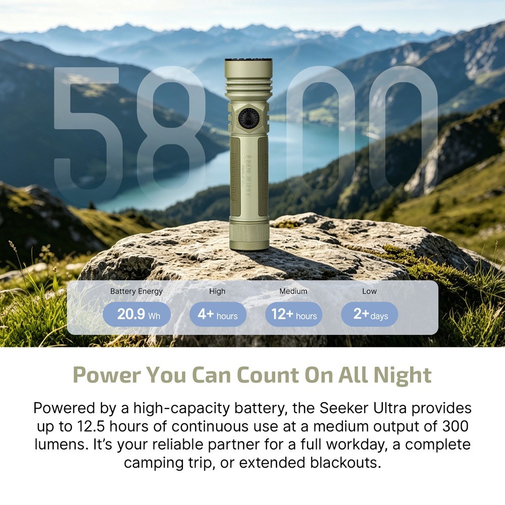 Olight Seeker Ultra High Power Flashlight Olive Green, 4800 Lumens, MCC3/USB-C