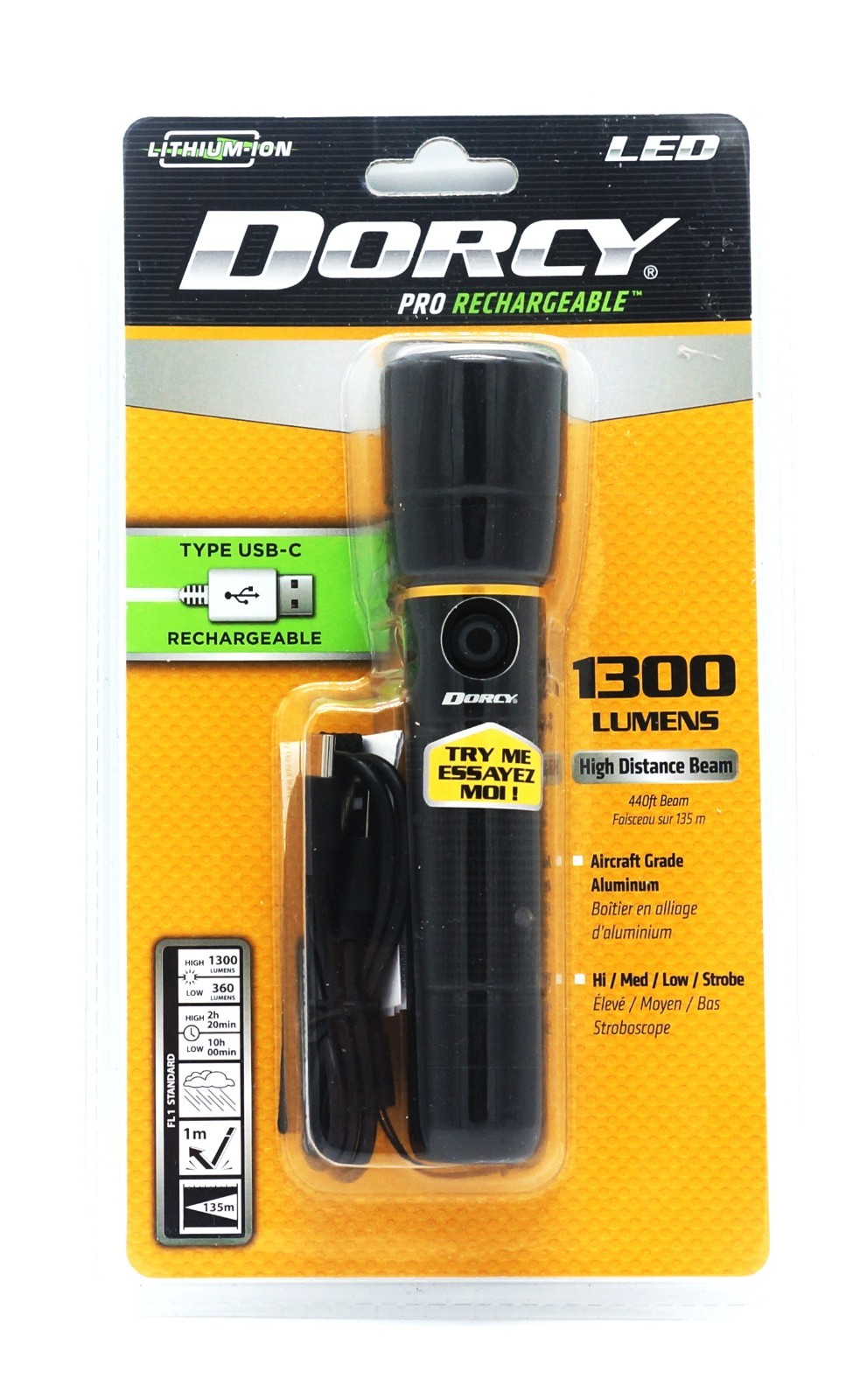 DORCY PRO Rechargeble Led Flashlight Black 41-2330 1300 Lumens