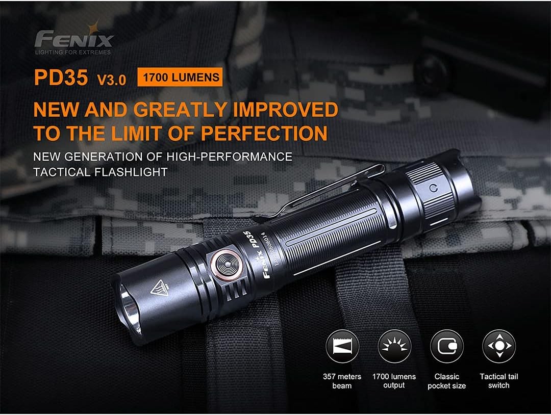 Fenix PD35 v3.0 Rechargeable Tactical Flashlight 1700 Lumens