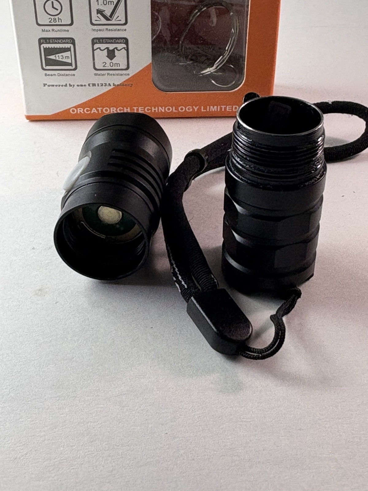 OrcaTorch ES10 LED Flashlight 360 Lumen CR123A EDC Torch w/ Box & Accessories