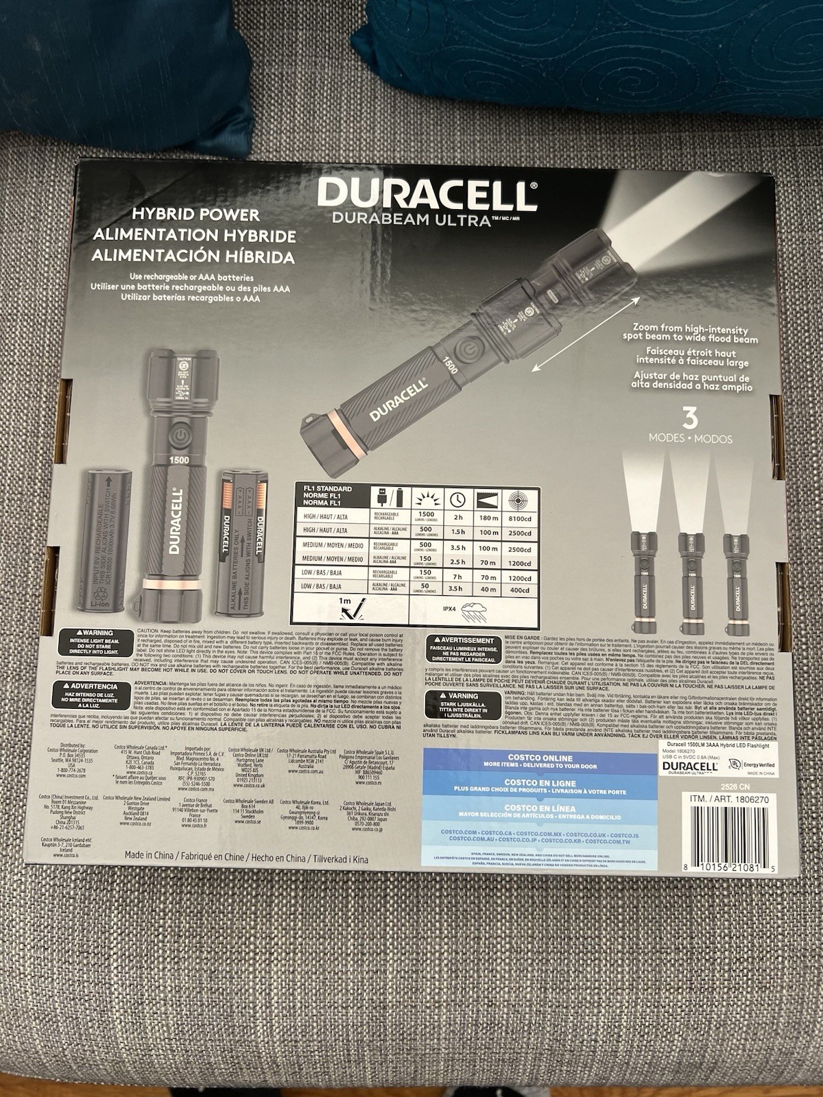 Duracell Durabeam Ultra Hybrid LED Flashlights,1500 Lumens,Set of 4 Rechargeable
