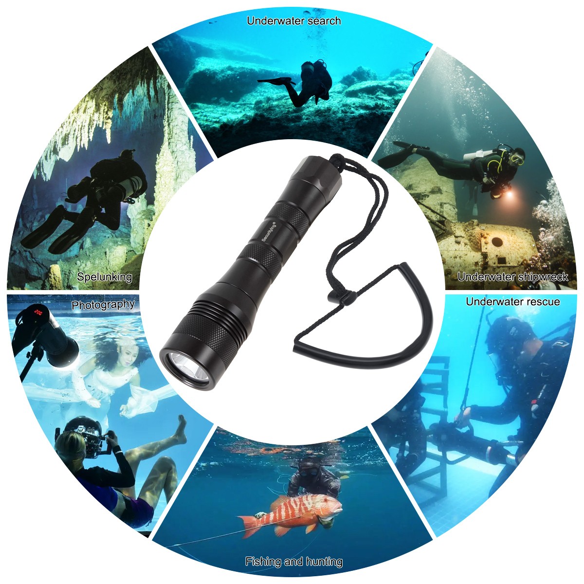 SecurityIng DF08 Max 1050LM 150m Dive Flashlight, 9° Beam, IPX8 Waterproof