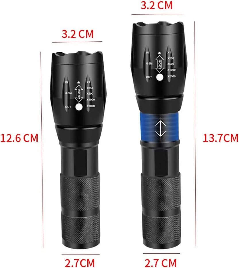 Rechargeable Green Tactical Flashlight White Green 2-in-1 Zoom 2 Modes