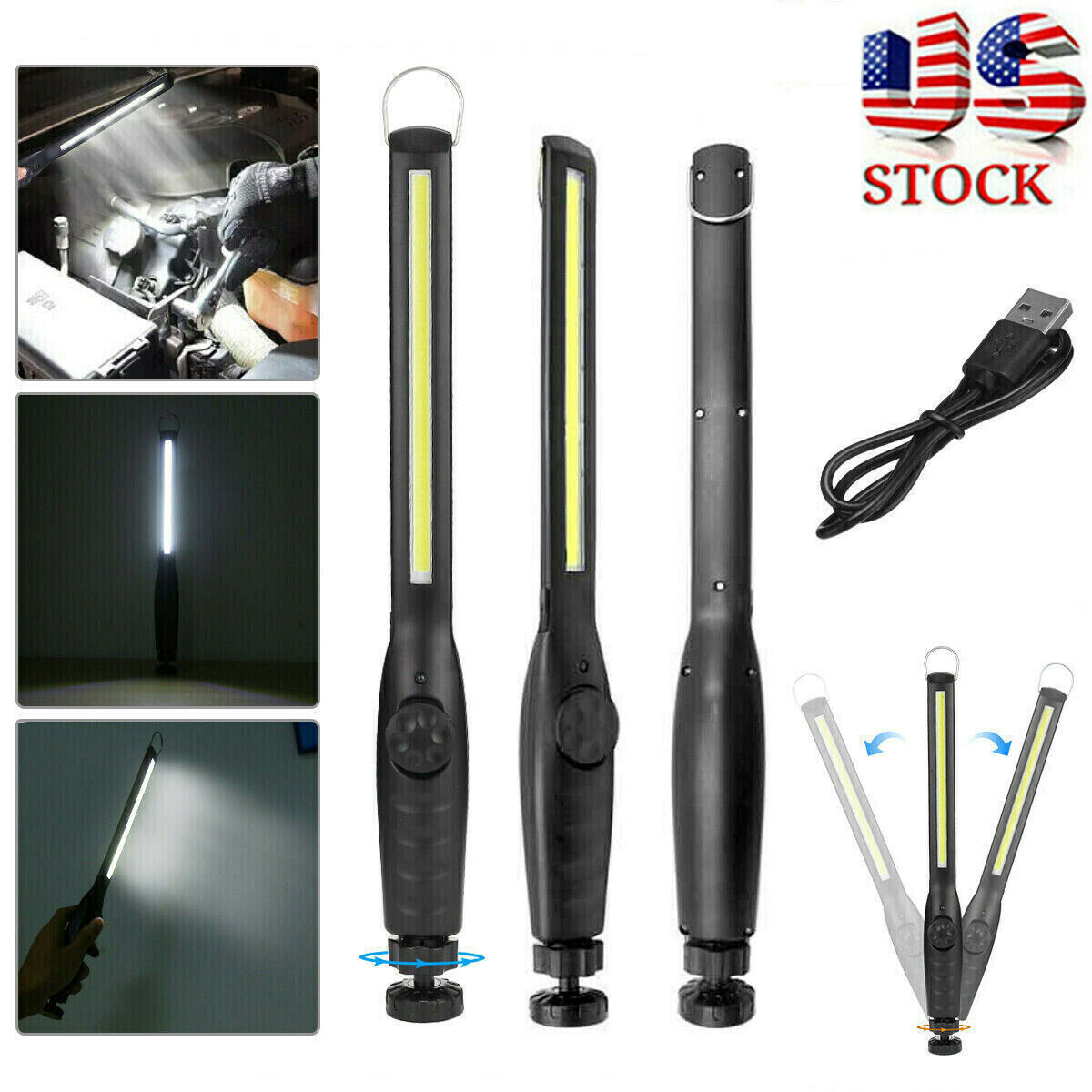 Rechargeable LED COB Slim Work Light Mechanic Flashlight Lamp Bar Camping Torch
