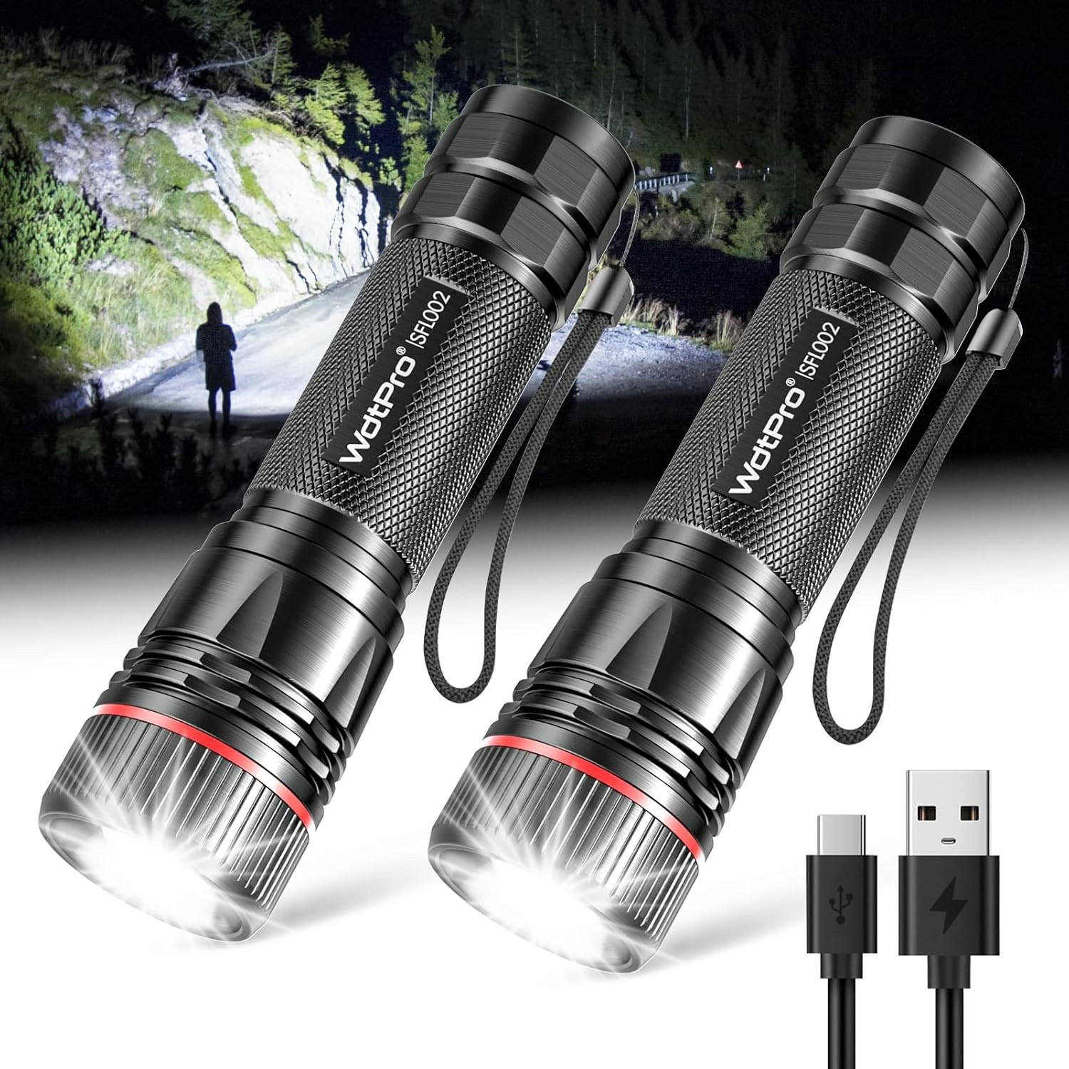 2 Pack Rechargeable Tactical Flashlights – 1000 Lumens, 10H Runtime, Waterproof