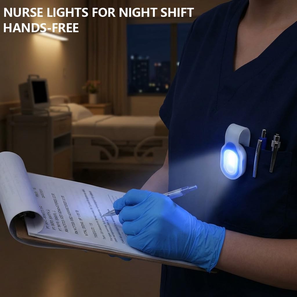 LED Clip~On Nursing Light, Hands~Free Magnetic Badge Light with Keychain