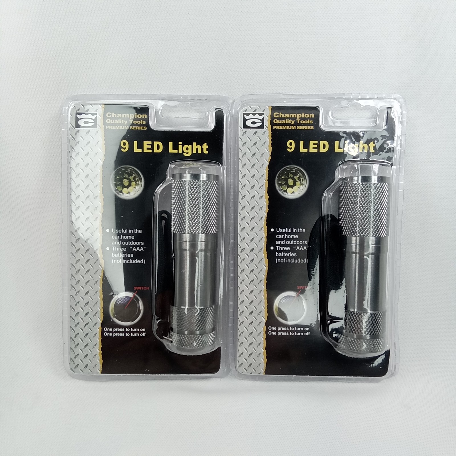 Vintage Tech 9 LED Light Flashlight Set Of 2 Champion Quality Tools Sealed 2000s