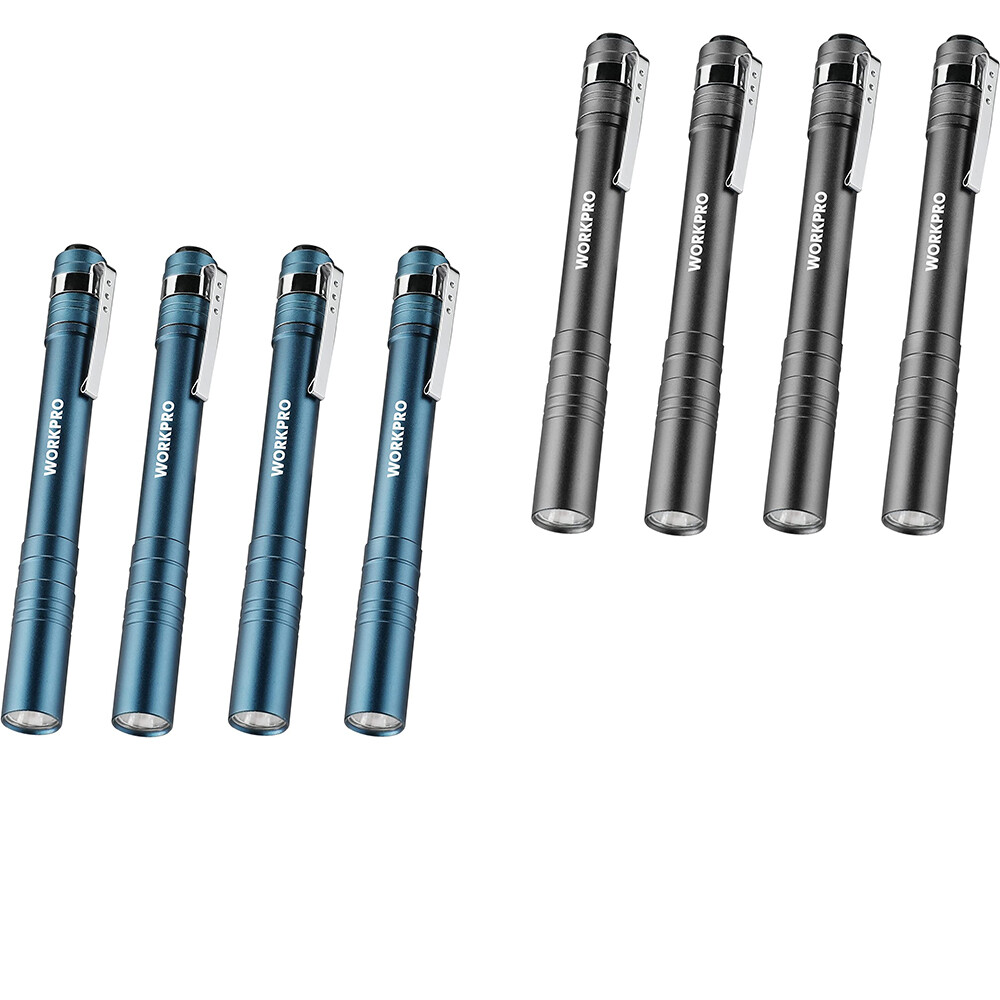 WORKPRO 4-Packs Gray/Blue LED Pen Light Set Pocket Pen Flashlight Penlight Light
