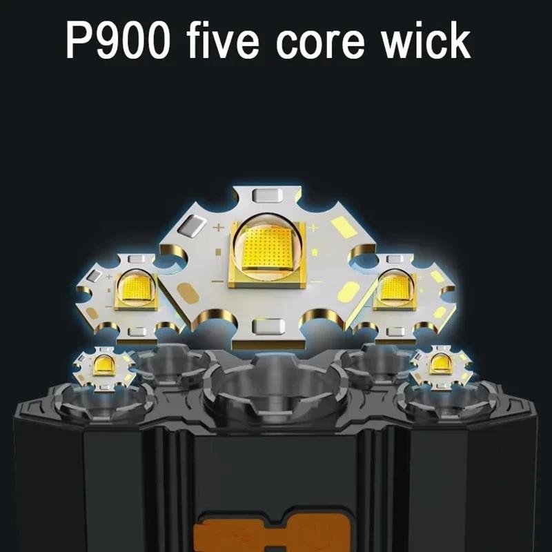 5 LED Flashlight Rechargeable with Built in Lithium Battery Strong Head Light Ca