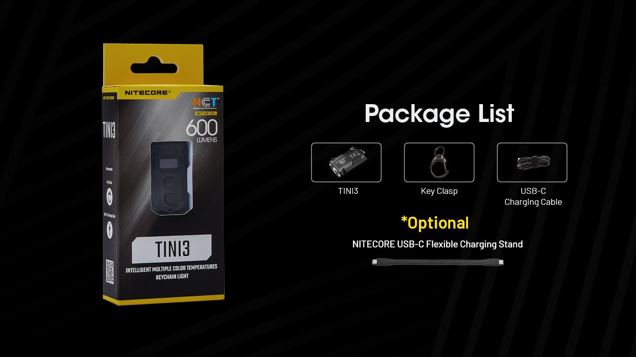 Nitecore TINI 3 600 Lumens USB-C Rechargeable Keychain Flashlight Light Orange