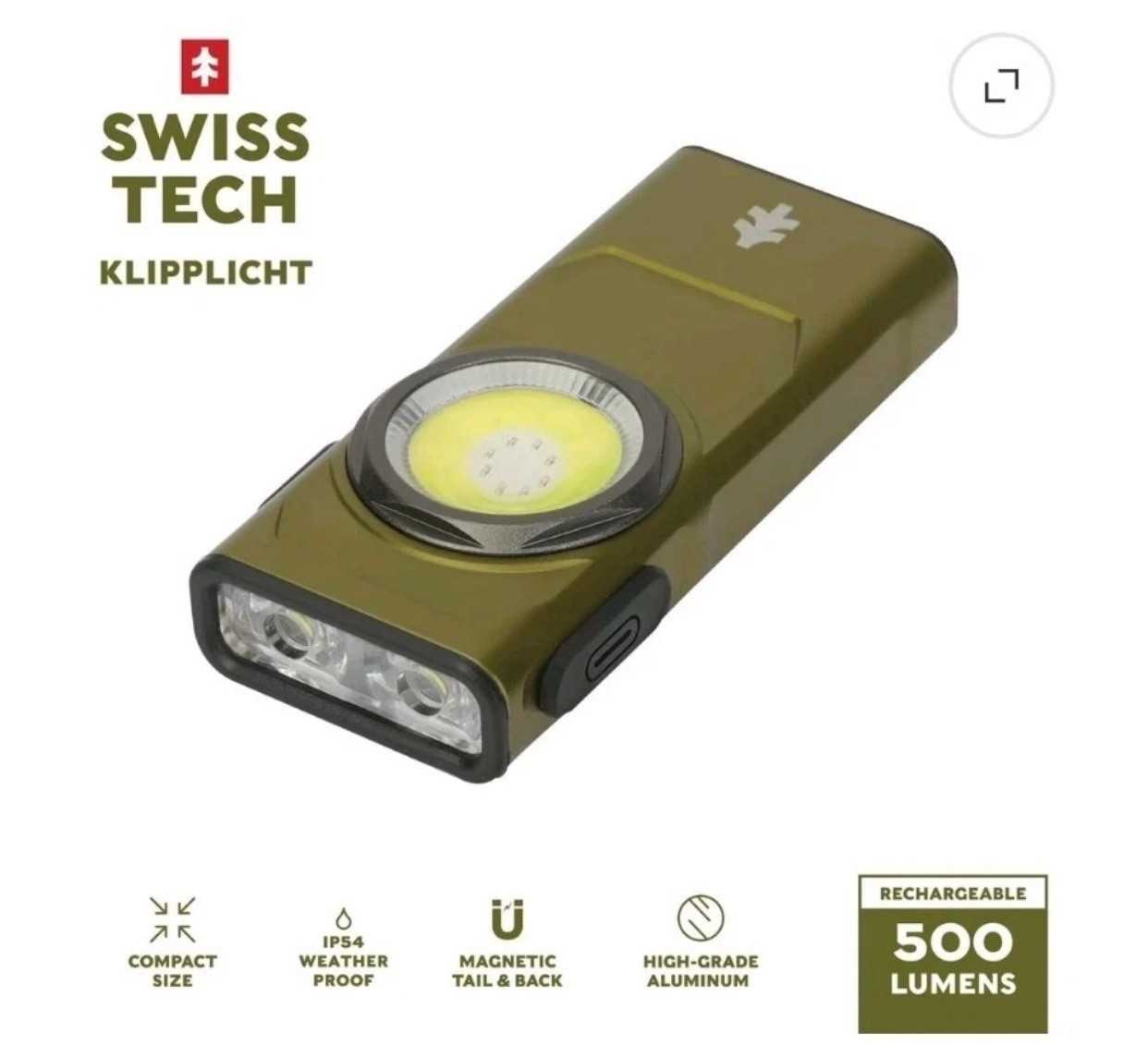 Swiss Tech KLIPPLICHT 500 Lumen Rechargeable Magnetic Clip Light IP54 New