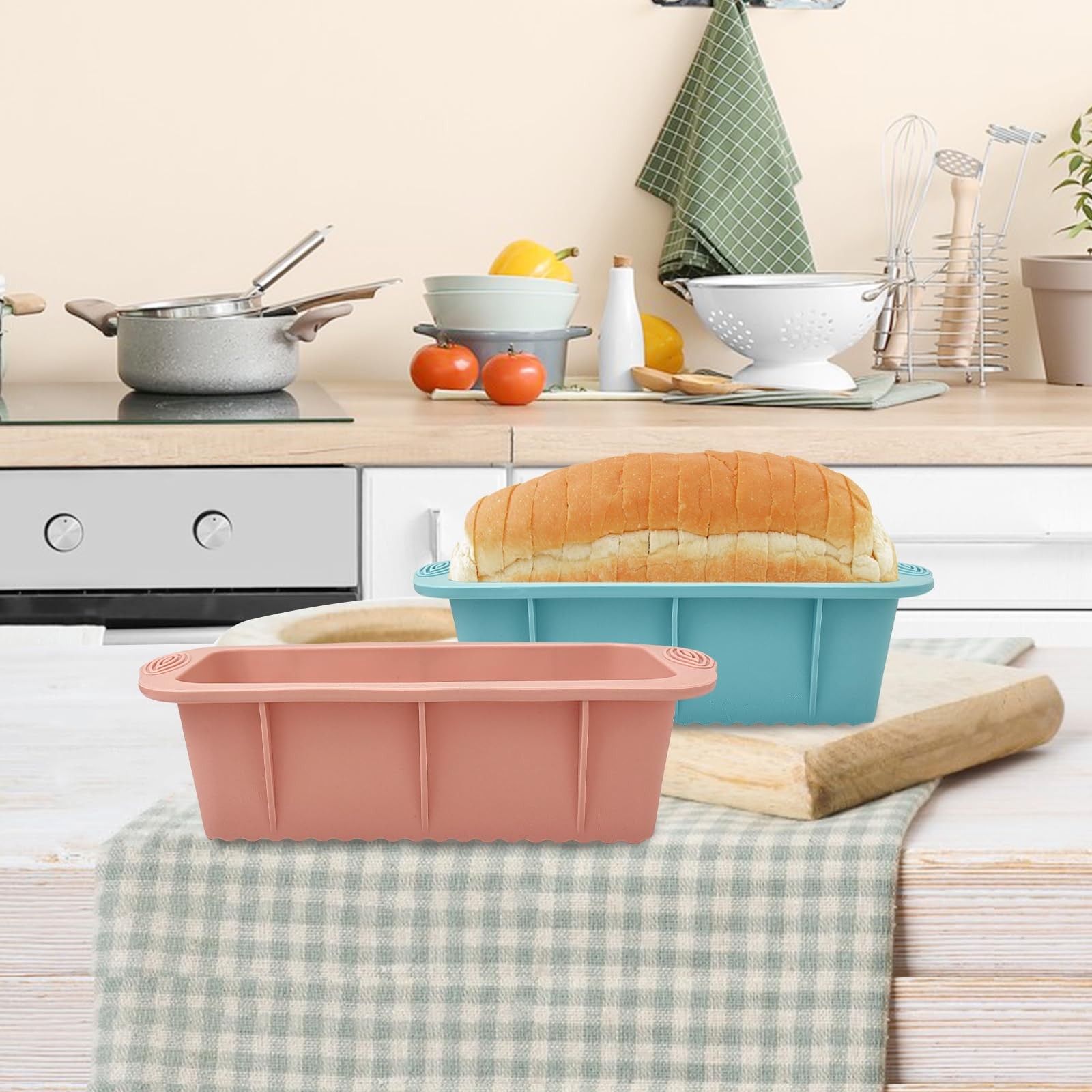Koolstuffs Silicone Bread Loaf Pan, 2 PCS Rectangular M, Blue and Pink