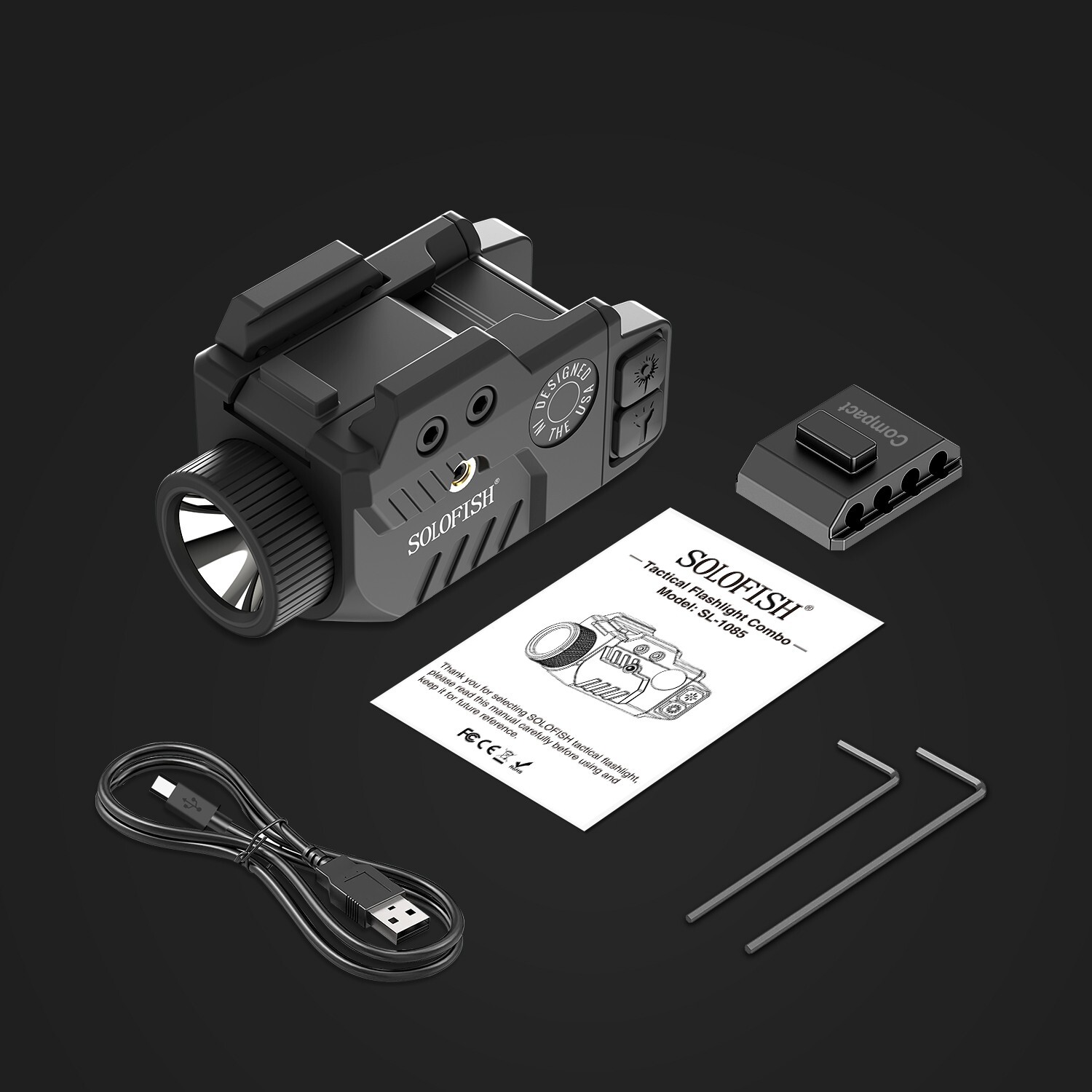SOLOFISH 600 Lumen Flashlight & Blue Laser Sight Pistol Picatinny Rechargeable