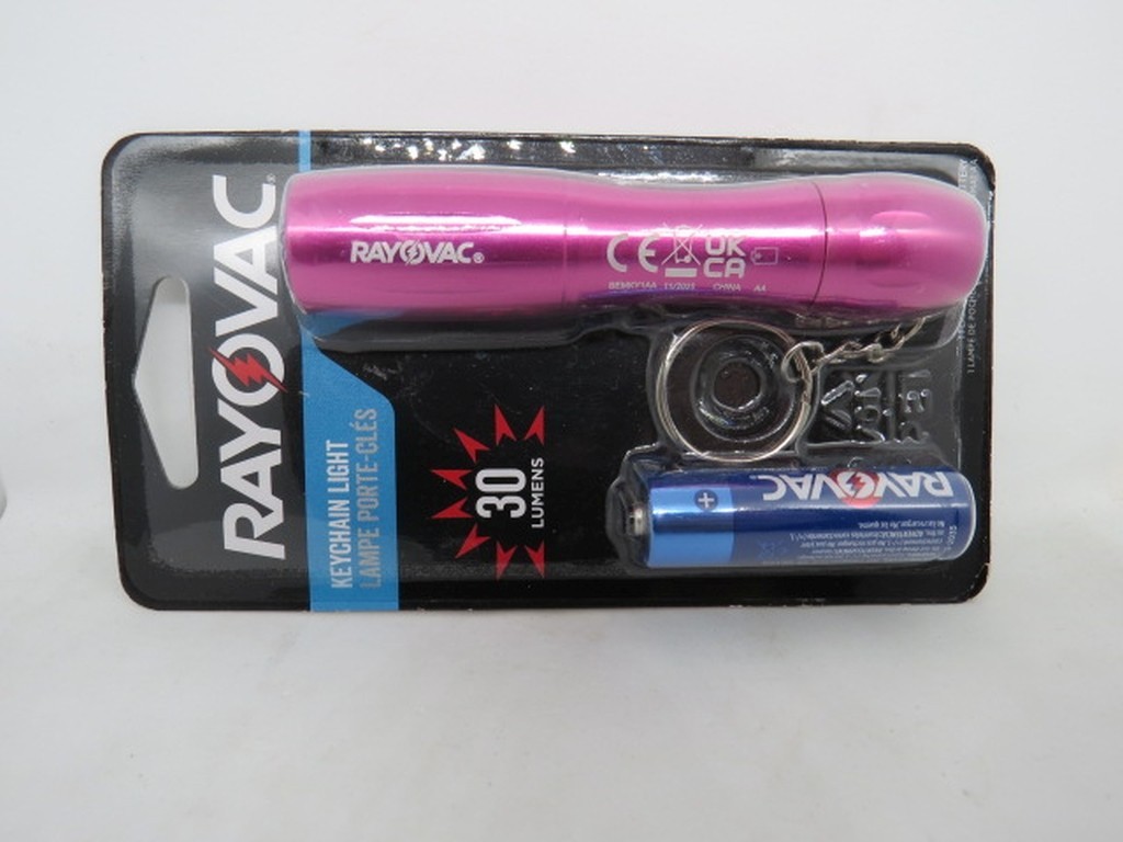 RAYOVAC Pink Anodized Alum 3.8″ Mini Key Ring 30 Lumens LED Flashlight +Battery