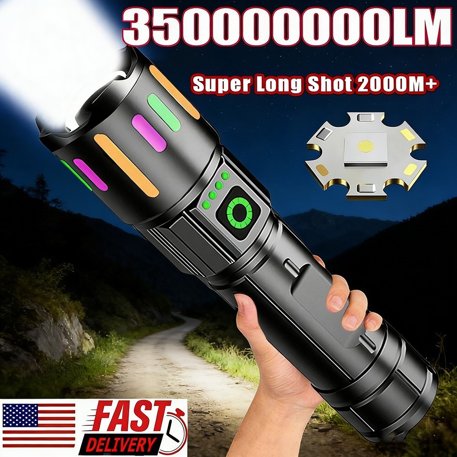 350000000 Lumen Super Bright LED Tactical Flashlight Rechargeable Work Light+-##