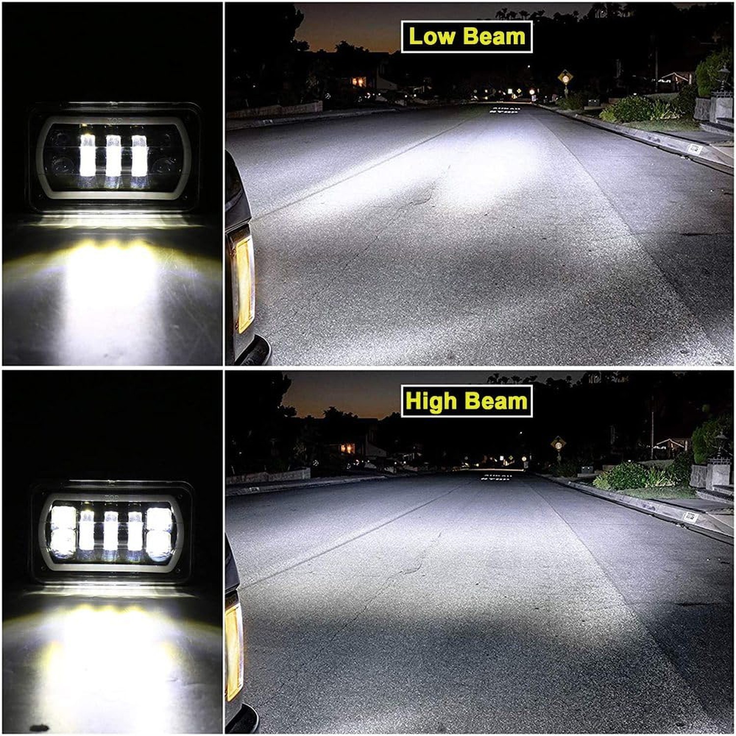 4Pcs 4×6 led headlights with White Yellow Halo Ring High Low Sealed Beam H465…